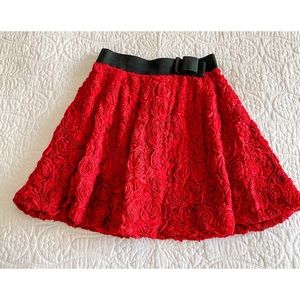 Red Chiffon and Floral Patterned Skirt